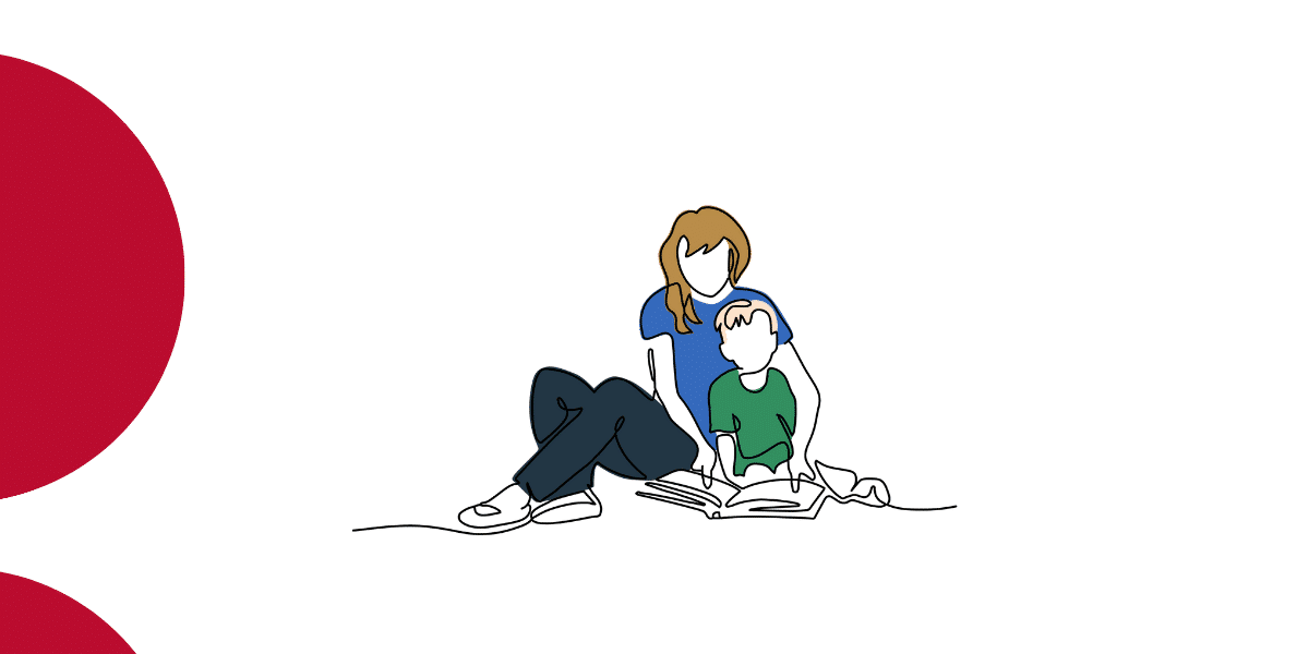 child and older girl reading a book